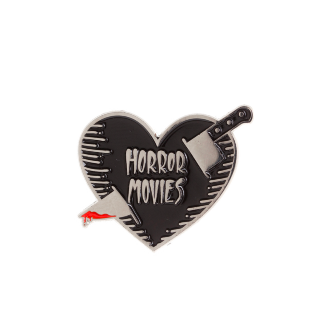 enamel pin  heart black horror lovers with knife and blood 